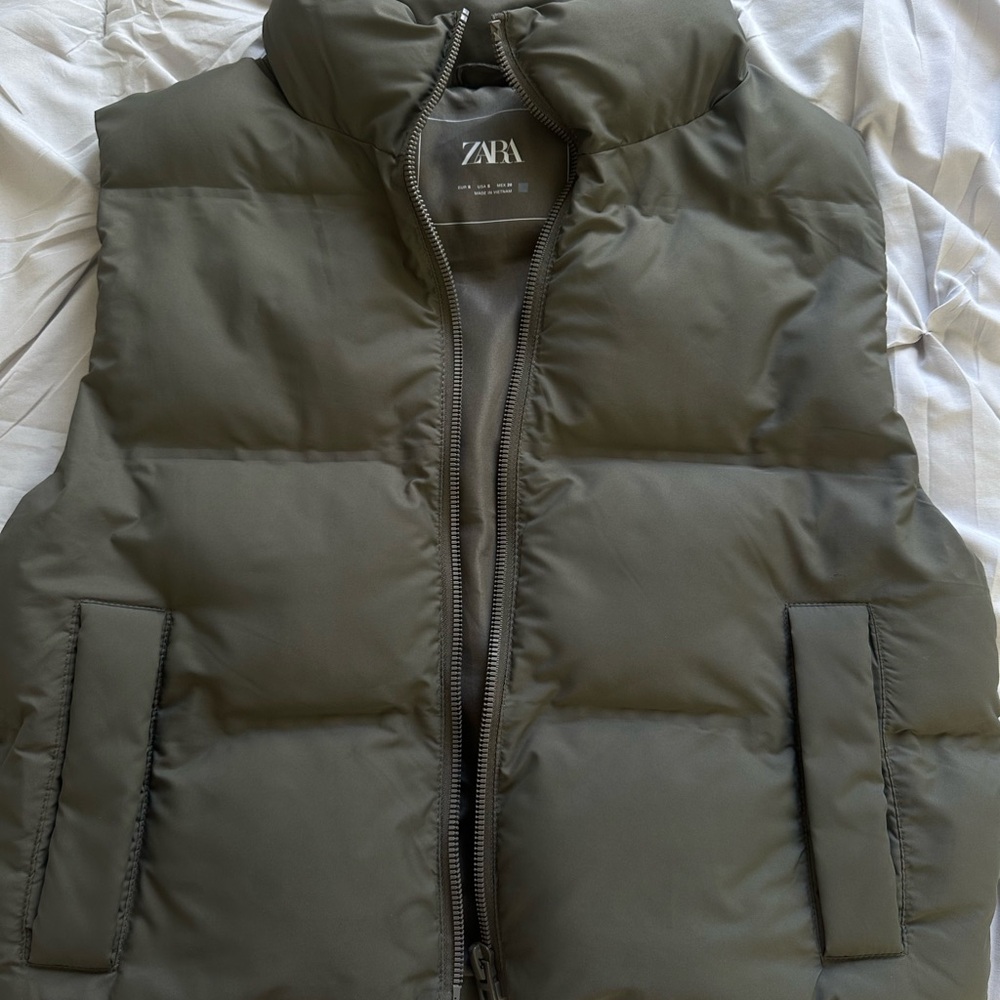 Army green Zara puffer vest